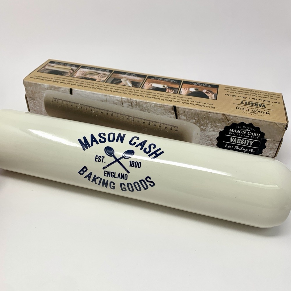 THE ORIGINAL MASON CASH 3-in-1 Ceramic Flour Shaker & Rolling Pin 11.5" - New